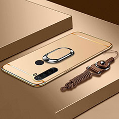 Custodia Lusso Metallo Laterale e Plastica Cover con Anello Supporto T01 per Xiaomi Redmi Note 8 (2021) Oro