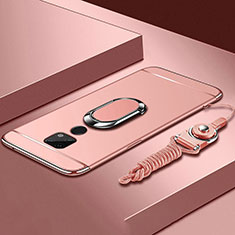 Custodia Lusso Metallo Laterale e Plastica Cover con Anello Supporto T02 per Huawei Mate 20 X 5G Oro Rosa