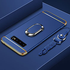 Custodia Lusso Metallo Laterale e Plastica Cover con Anello Supporto T02 per Samsung Galaxy S10 Plus Blu