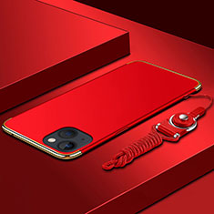 Custodia Lusso Metallo Laterale e Plastica Cover con Cordoncino per Apple iPhone 14 Plus Rosso