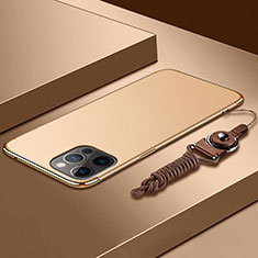 Custodia Lusso Metallo Laterale e Plastica Cover con Cordoncino per Apple iPhone 14 Pro Oro