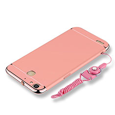 Custodia Lusso Metallo Laterale e Plastica Cover con Cordoncino per Huawei G8 Mini Oro Rosa