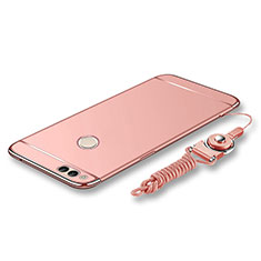 Custodia Lusso Metallo Laterale e Plastica Cover con Cordoncino per Huawei Honor Play 7X Oro Rosa