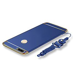 Custodia Lusso Metallo Laterale e Plastica Cover con Cordoncino per Huawei Y7 (2018) Blu