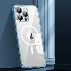 Custodia Lusso Metallo Laterale e Plastica Cover con Mag-Safe Magnetic JL1 per Apple iPhone 14 Pro Max Blu