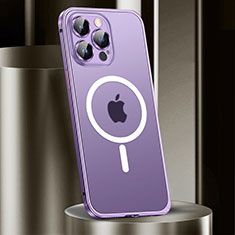 Custodia Lusso Metallo Laterale e Plastica Cover con Mag-Safe Magnetic JL2 per Apple iPhone 14 Pro Max Viola