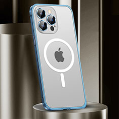 Custodia Lusso Metallo Laterale e Plastica Cover con Mag-Safe Magnetic JL2 per Apple iPhone 15 Pro Blu
