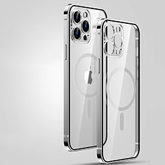 Custodia Lusso Metallo Laterale e Plastica Cover con Mag-Safe Magnetic JL3 per Apple iPhone 13 Pro Max Argento