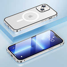 Custodia Lusso Metallo Laterale e Plastica Cover con Mag-Safe Magnetic LF1 per Apple iPhone 13 Argento