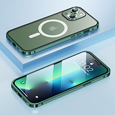 Custodia Lusso Metallo Laterale e Plastica Cover con Mag-Safe Magnetic LF1 per Apple iPhone 14 Plus Verde