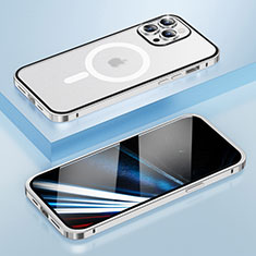 Custodia Lusso Metallo Laterale e Plastica Cover con Mag-Safe Magnetic LF1 per Apple iPhone 14 Pro Max Argento