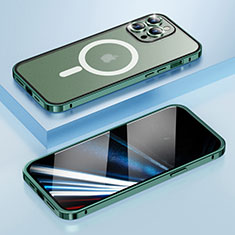 Custodia Lusso Metallo Laterale e Plastica Cover con Mag-Safe Magnetic LF1 per Apple iPhone 16 Pro Max Verde