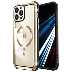 Custodia Lusso Metallo Laterale e Plastica Cover con Mag-Safe Magnetic LF2 per Apple iPhone 14 Pro Max Oro