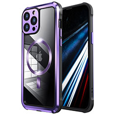 Custodia Lusso Metallo Laterale e Plastica Cover con Mag-Safe Magnetic LF2 per Apple iPhone 14 Pro Max Viola