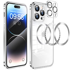 Custodia Lusso Metallo Laterale e Plastica Cover con Mag-Safe Magnetic LF3 per Apple iPhone 14 Pro Argento