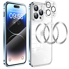 Custodia Lusso Metallo Laterale e Plastica Cover con Mag-Safe Magnetic LF3 per Apple iPhone 14 Pro Blu