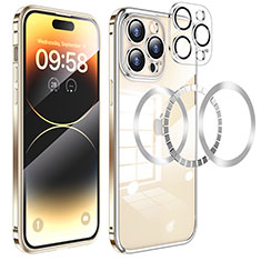 Custodia Lusso Metallo Laterale e Plastica Cover con Mag-Safe Magnetic LF3 per Apple iPhone 14 Pro Max Oro