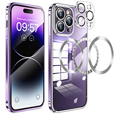 Custodia Lusso Metallo Laterale e Plastica Cover con Mag-Safe Magnetic LF3 per Apple iPhone 14 Pro Max Viola