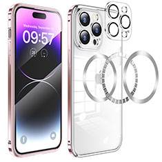 Custodia Lusso Metallo Laterale e Plastica Cover con Mag-Safe Magnetic LF3 per Apple iPhone 14 Pro Oro Rosa