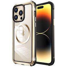 Custodia Lusso Metallo Laterale e Plastica Cover con Mag-Safe Magnetic LF4 per Apple iPhone 14 Pro Oro