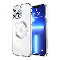 Custodia Lusso Metallo Laterale e Plastica Cover con Mag-Safe Magnetic LF5 per Apple iPhone 13 Pro Max Argento