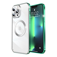 Custodia Lusso Metallo Laterale e Plastica Cover con Mag-Safe Magnetic LF5 per Apple iPhone 13 Pro Max Verde