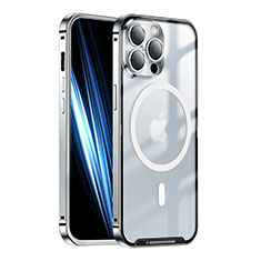 Custodia Lusso Metallo Laterale e Plastica Cover con Mag-Safe Magnetic LK1 per Apple iPhone 13 Pro Max Argento