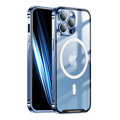 Custodia Lusso Metallo Laterale e Plastica Cover con Mag-Safe Magnetic LK1 per Apple iPhone 13 Pro Max Blu