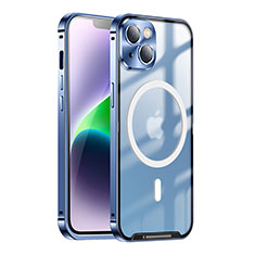 Custodia Lusso Metallo Laterale e Plastica Cover con Mag-Safe Magnetic LK1 per Apple iPhone 14 Blu