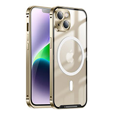 Custodia Lusso Metallo Laterale e Plastica Cover con Mag-Safe Magnetic LK1 per Apple iPhone 14 Plus Oro