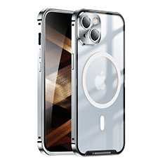 Custodia Lusso Metallo Laterale e Plastica Cover con Mag-Safe Magnetic LK1 per Apple iPhone 15 Plus Argento