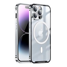 Custodia Lusso Metallo Laterale e Plastica Cover con Mag-Safe Magnetic LK1 per Apple iPhone 16 Pro Argento