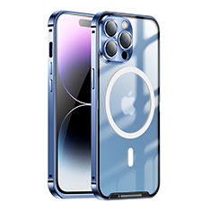 Custodia Lusso Metallo Laterale e Plastica Cover con Mag-Safe Magnetic LK1 per Apple iPhone 16 Pro Blu