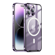 Custodia Lusso Metallo Laterale e Plastica Cover con Mag-Safe Magnetic LK1 per Apple iPhone 16 Pro Viola