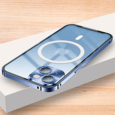 Custodia Lusso Metallo Laterale e Plastica Cover con Mag-Safe Magnetic LK2 per Apple iPhone 14 Blu