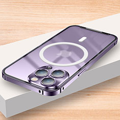 Custodia Lusso Metallo Laterale e Plastica Cover con Mag-Safe Magnetic LK2 per Apple iPhone 14 Pro Max Viola