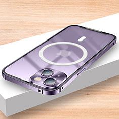 Custodia Lusso Metallo Laterale e Plastica Cover con Mag-Safe Magnetic LK2 per Apple iPhone 14 Viola