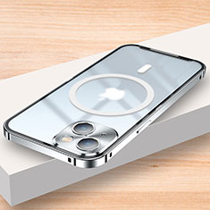 Custodia Lusso Metallo Laterale e Plastica Cover con Mag-Safe Magnetic LK2 per Apple iPhone 15 Argento