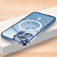 Custodia Lusso Metallo Laterale e Plastica Cover con Mag-Safe Magnetic LK2 per Apple iPhone 15 Pro Blu