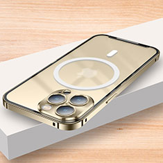 Custodia Lusso Metallo Laterale e Plastica Cover con Mag-Safe Magnetic LK2 per Apple iPhone 15 Pro Max Oro