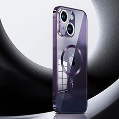 Custodia Lusso Metallo Laterale e Plastica Cover con Mag-Safe Magnetic LK3 per Apple iPhone 13 Viola