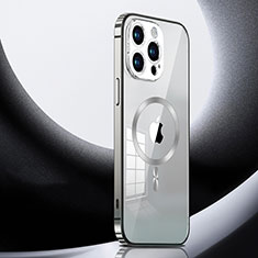 Custodia Lusso Metallo Laterale e Plastica Cover con Mag-Safe Magnetic LK3 per Apple iPhone 14 Pro Argento