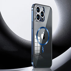 Custodia Lusso Metallo Laterale e Plastica Cover con Mag-Safe Magnetic LK3 per Apple iPhone 14 Pro Blu