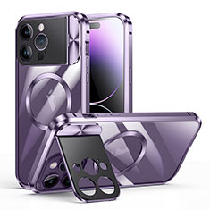 Custodia Lusso Metallo Laterale e Plastica Cover con Mag-Safe Magnetic LK4 per Apple iPhone 13 Pro Viola