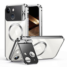 Custodia Lusso Metallo Laterale e Plastica Cover con Mag-Safe Magnetic LK4 per Apple iPhone 15 Plus Argento