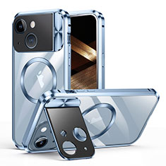 Custodia Lusso Metallo Laterale e Plastica Cover con Mag-Safe Magnetic LK4 per Apple iPhone 15 Plus Blu