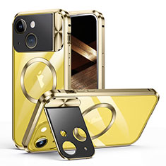 Custodia Lusso Metallo Laterale e Plastica Cover con Mag-Safe Magnetic LK4 per Apple iPhone 15 Plus Oro