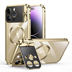 Custodia Lusso Metallo Laterale e Plastica Cover con Mag-Safe Magnetic LK4 per Apple iPhone 15 Pro Max Oro