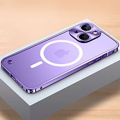 Custodia Lusso Metallo Laterale e Plastica Cover con Mag-Safe Magnetic QC1 per Apple iPhone 13 Viola