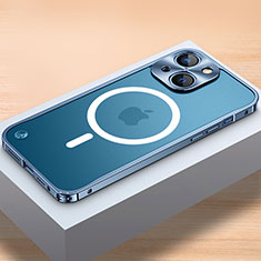 Custodia Lusso Metallo Laterale e Plastica Cover con Mag-Safe Magnetic QC1 per Apple iPhone 14 Blu